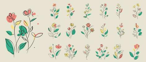 Minimalist Floral Vector Art Illustrations for All Occasions. Set collection bundle line art of flower