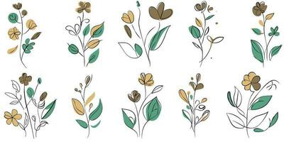 Vintage Floral Hand Drawn Botanical Flower Vector Set Collection Bundle