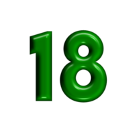 3D number green glossy color png