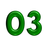 3D number green glossy color png