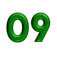 3D number green glossy color png
