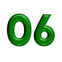 3D number green glossy color png