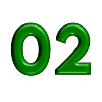 3D number green glossy color png