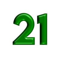 3D number green glossy color png