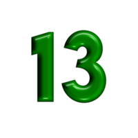 3D number green glossy color png