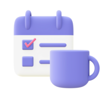 3d illustration icon of purple Coffee and work for UI UX web mobile apps social media ads design png