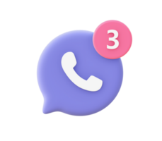 3d illustration icon of purple Missed Call Notification for UI UX web mobile apps social media ads design png