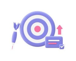 3d illustration icon of purple dartboard target for UI UX web mobile apps social media ads design png