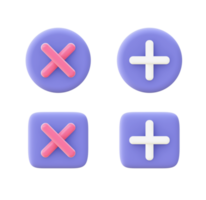 3d ilustración icono de púrpura añadir y Eliminar para ui ux web móvil aplicaciones social medios de comunicación anuncios diseños png