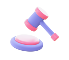 3d illustration ikon av lila hammare av rättvisa för ui ux webb mobil appar social media annonser design png