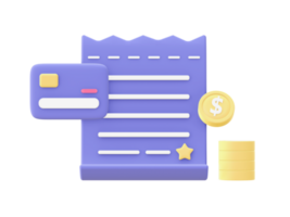 3d illustration icon of purple bill payment for UI UX web mobile apps social media ads designs png