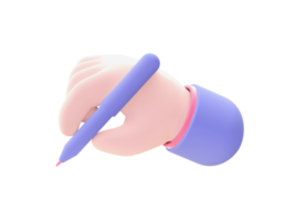 3d illustration icon of purple Hand holding pen for UI UX web mobile apps social media ads design png