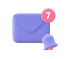 3d illustration icon of purple Email Notification for UI UX web mobile apps social media ads design png