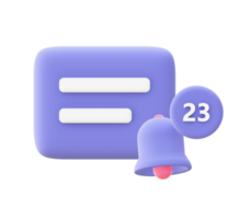 3d illustration icon of purple Bell Notification for UI UX web mobile apps social media ads designs png