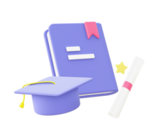 3d illustration icon of purple Education and Graduation for UI UX web mobile apps social media ads design png