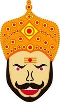 Angry face of ravana wearing crown. vector