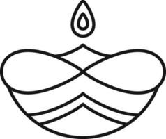 Illuminated oil lamp diya icon in line art. vector