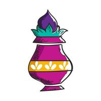 mano dibujado florero kalash garabatear para diwali festival. vector