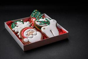 Fresh delicious baked christmas or new year gingerbread cookies photo