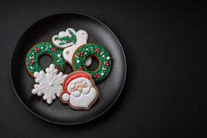 Fresh delicious baked christmas or new year gingerbread cookies photo