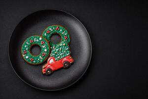 Fresh delicious baked christmas or new year gingerbread cookies photo