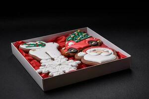 Fresh delicious baked christmas or new year gingerbread cookies photo