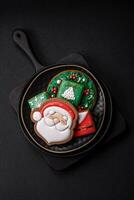 Beautiful Christmas or New Year colorful homemade gingerbread cookies photo