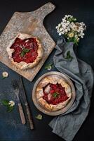 Delicious fresh sweet homemade rustic style strawberry tart photo