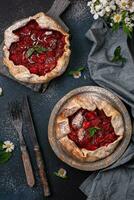 Delicious fresh sweet homemade rustic style strawberry tart photo