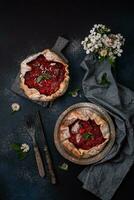 Delicious fresh sweet homemade rustic style strawberry tart photo