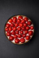 Delicious sweet cake or cheesecake with mascarpone cheese and strawberries photo