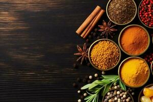 food spice herb background dry seasoning indian powder spicy ingredient cooking. Generative AI. photo