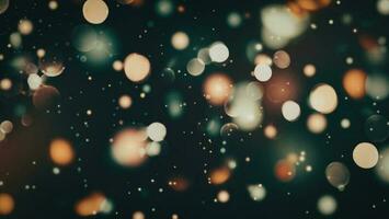 Glowing glitter particles flying background, bokeh lights at night, blurry fire specks orange blue white on black photo