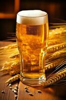 bebida vaso medio litro alcohol bebida oro cerveza espuma lager pub. generativo ai. foto