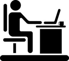 trabajando hombre en oficina icono en negro y blanco color. vector