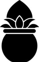 Worship pot kalash icon in Black and White color. vector