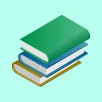 Stack of Books in 3d style on green background. vector