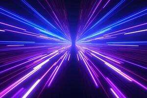 3d render, abstract simple neon background, ultra violet rays, blue and pink glowing lines, cyber network data, speed of light, space, and time strings. photo