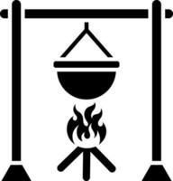 Cooking pot on campfire glyph icon. vector