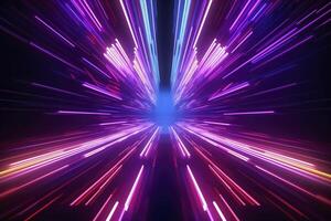 3d render, abstract simple neon background, ultra violet rays, blue and pink glowing lines, cyber network data, speed of light, space, and time strings. photo