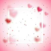 White square frame on blur effect pink heart shape background. vector