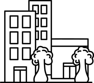 negro línea Arte estructura de edificios y arboles en blanco antecedentes. vector