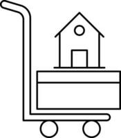 Black line art shop symbol with box on shopping cart. vector