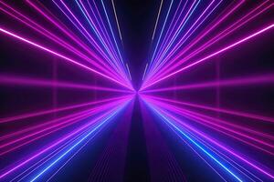 3d render, abstract simple neon background, ultra violet rays, blue and pink glowing lines, cyber network data, speed of light, space, and time strings. photo