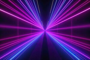 3d render, abstract simple neon background, ultra violet rays, blue and pink glowing lines, cyber network data, speed of light, space, and time strings. photo