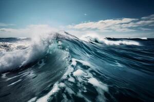 líquido frio agua choque azul surf Oceano ola mar naturaleza. generativo ai. foto