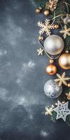 new decoration snowflakes year text holiday tree christmas space card gold christmas background. . photo
