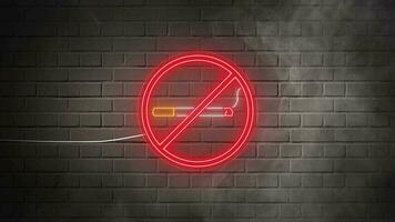Nein Rauchen Neon- Schild auf Weiß Ziegel Mauer Hintergrund. Neon- leuchtend Rauch unterzeichnen. Nein Rauchen Konzept video