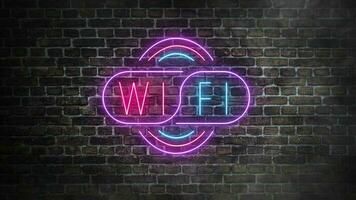 wiFi fri zon neon skylt på tegelstenar vägg bakgrund. symbol av internet. begrepp av internet fri förbindelse. video