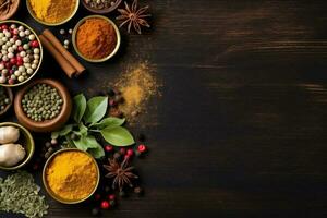 herb ingredient indian background spice seasoning food cooking coriander powder dry. Generative AI. photo
